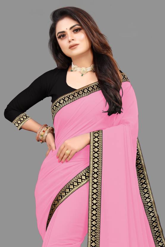 Zara Plain Georgette Saree — Rose Pink