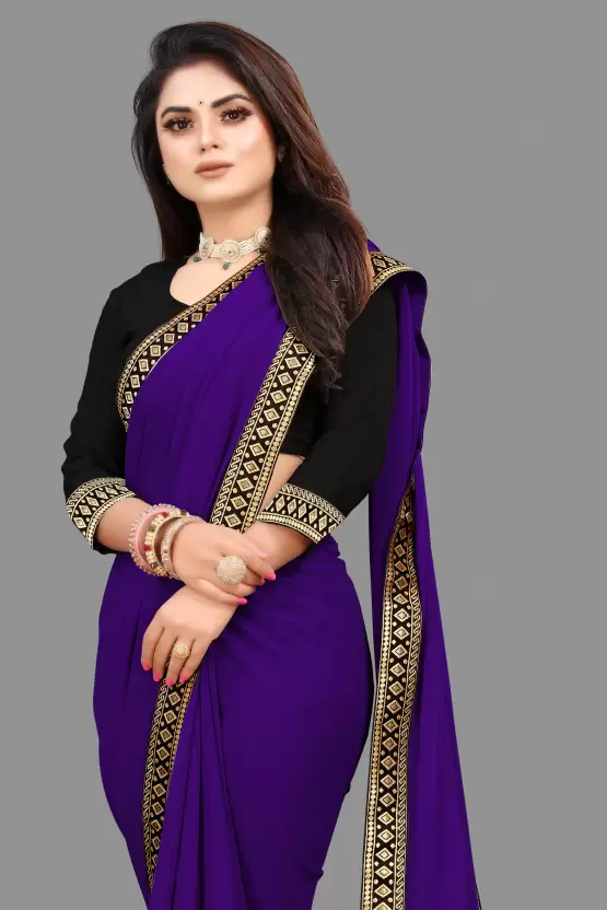 Zara Plain Georgette Saree — Royal Purple