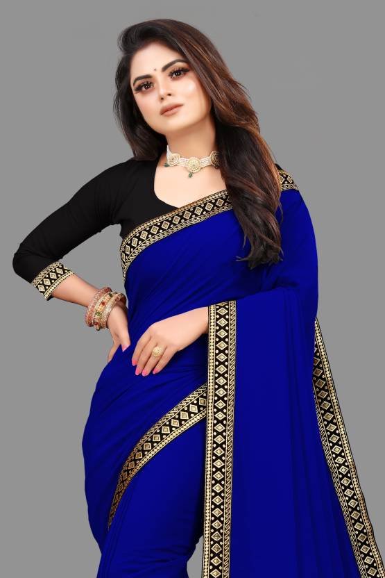 Zara Plain Georgette Saree — Royal Blue