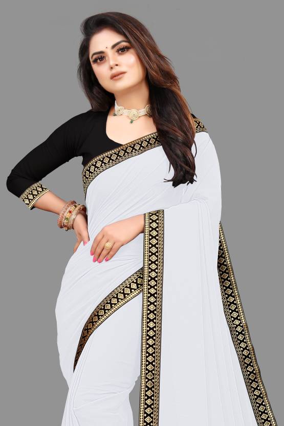 Zara Plain Georgette Saree — Pearl White