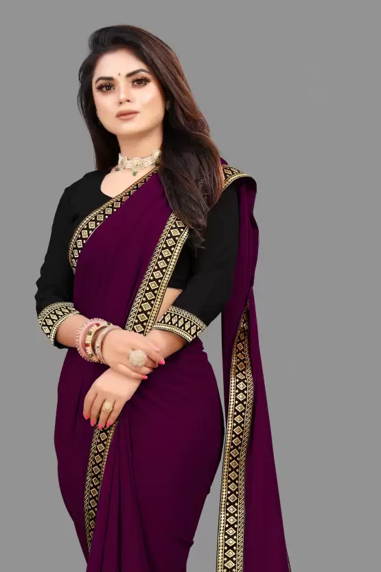 Zara Plain Georgette Saree — Wine Red