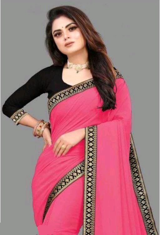 Zara Plain Georgette Saree — Gajri Pink
