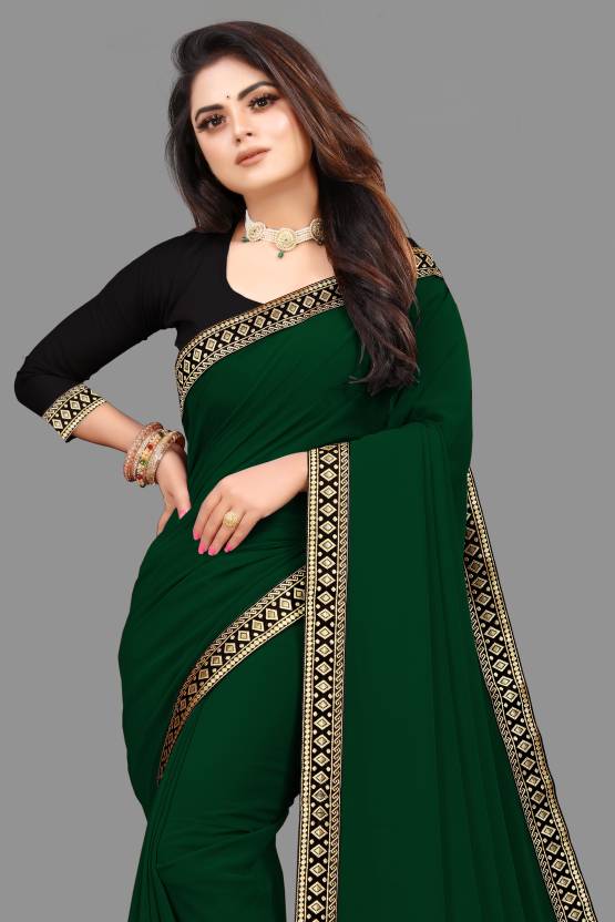 Zara Plain Georgette Saree — Emerald Green