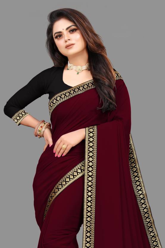 Zara Plain Georgette Saree — Deep Maroon
