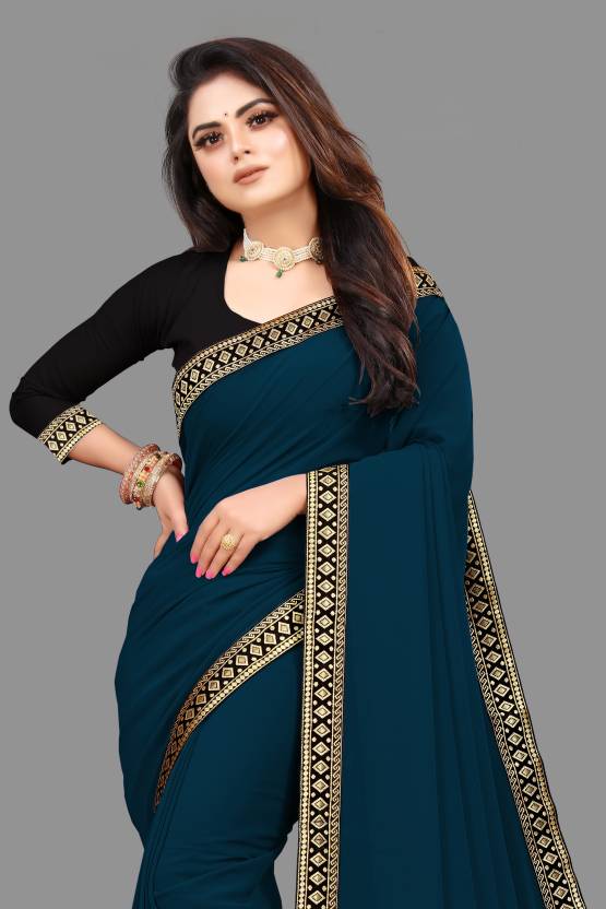 Zara Plain Georgette Saree — Morpich Teal